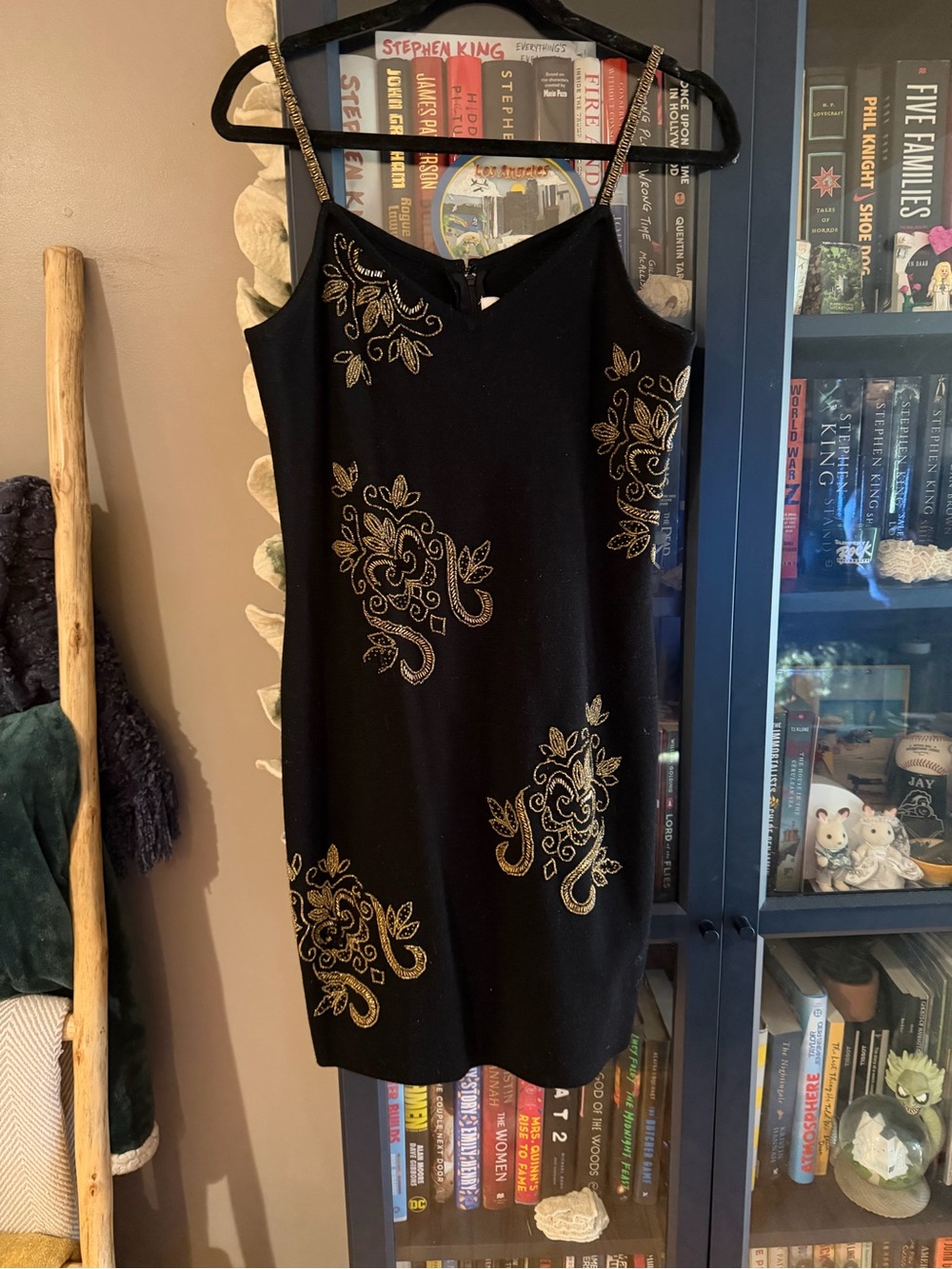 The Limited Black Mini Dress with Gold Embroidery